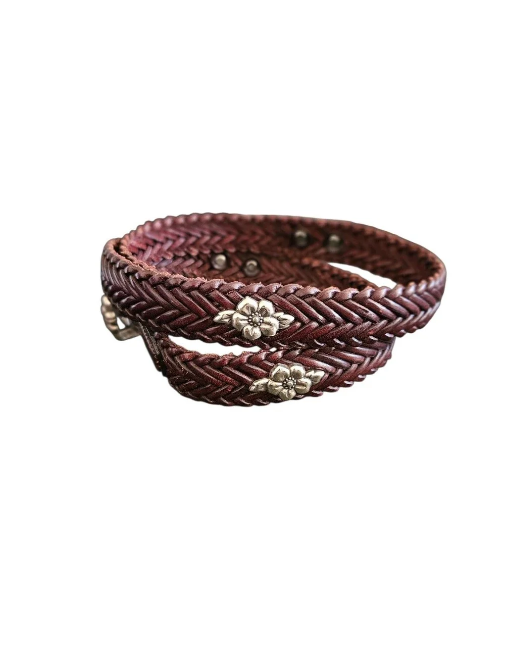 Vintage Brighton Women's Western Brown Leather Braided Flower Concho Belt Size L